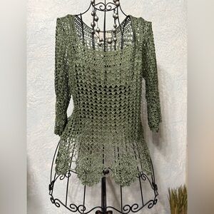 BETTE PAIGE Elegant Olive Crochet Knit Top